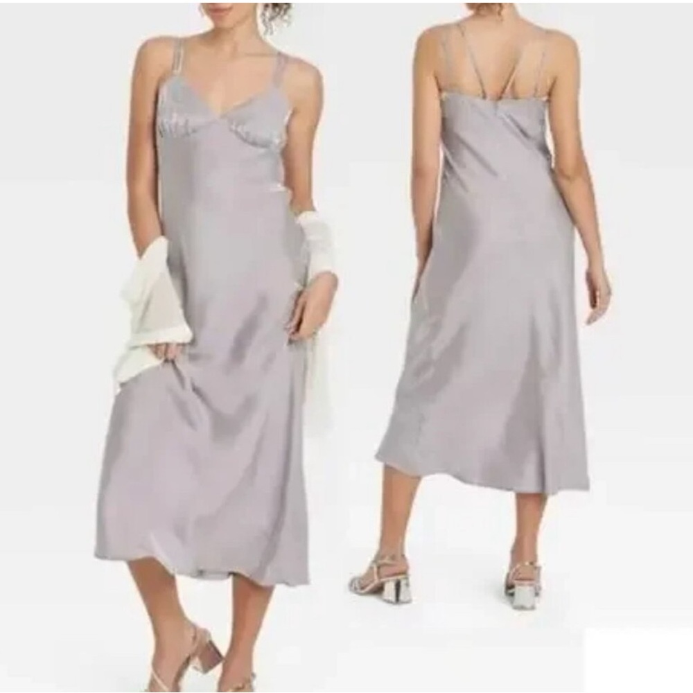 Wild Fable Women's Iridescent Maxi Slip Dress Silver Size Small